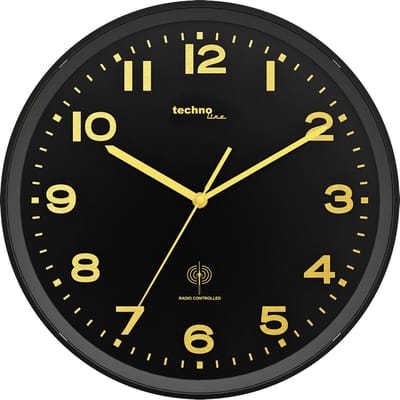 Technoline WT 8500 BLACK & GOLD - Wandklok - Analoog - Rond - Kunststof Raam - Mineraal Glas - Radiogestuurde tijdsaanduiding - Zwart - Goudkleurig