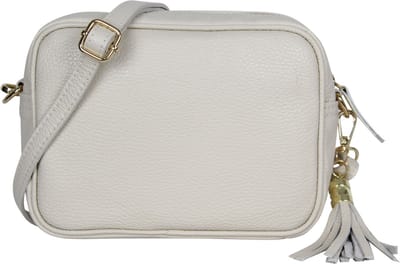 AmbraModa GLX8 - Dames handtas schoudertas mobiele telefoon tas gemaakt van generfd rundleer. Beige crème