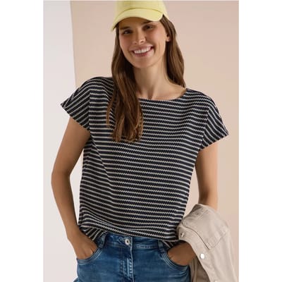 Shirt met boothals en structuur
