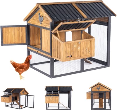 MaxxPet Kippenhok - Kippenren met buitenverblijf - Kippenverblijf met Uitloopren - Houten-Metalen buitenhok - 142x126x124cm