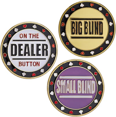 poker button set - 3-delig - dealer button - big blind - small blind - met hoesje - Ø 4 cm