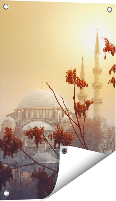 Gards Tuinposter Suleymaniye Moskee in Istanbul - 40x60 cm - Tuindoek - Tuindecoratie - Wanddecoratie buiten - Tuinschilderij