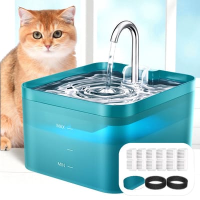 PAWPOLL Drinkfontein Kat - 2.2L - Waterfontein kat - Drinkfontein katten - Drinkbak Kat - Waterdispenser Kattenfontein - Incl. 1 Filters en 1 Sponzen+ Cleaning tool - Groen