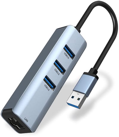 Oneay USB 3.0 naar Ethernet-adapter, 3-poorts USB 3.0-hub met RJ45 10/100/1000 Gigabit Ethernet-adapter, ondersteunt Windows 10, 8.1, Mac OS, Surface Pro, Linux, Chromebook en meer