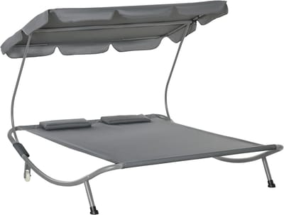 Amolass - Ligbed met Zonnescherm - Strandbed - 2-Persoons - Met Verstelbare Luifel - 200 x 175 x 134 cm - Tot 220KG - Grijs