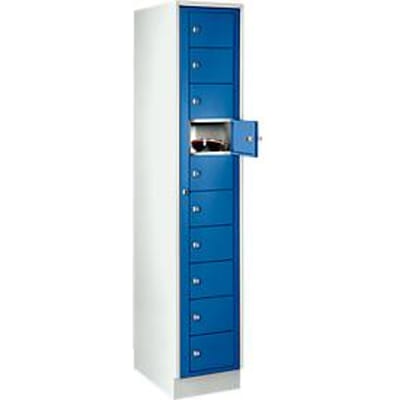 Verdeelkast, met centrale deur, compartimentbreedte aan de binnenzijde 350 mm, breedte 350 mm, 10 vakken, gentiaanblauw