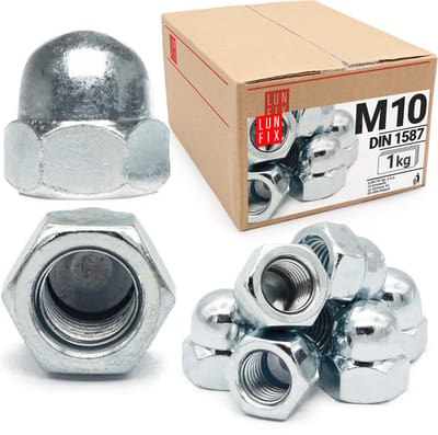LUN FIX - Hutmuttern M10 - 1Kg (ca. 50 Stck.) - DIN 1587 - Zeskant hoge vorm - afdekmuttern voor schroefstangen