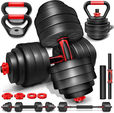 DailySupplies® Verstelbare Dumbells - Verstelbare Dumbbells - Dumbell Set - Verstelbare Dumbell -Zwart met rood