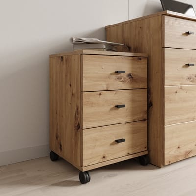 Meubella - Avellio - Ladekast met 3 lades - Eikenpatroon - 39x35x57 cm