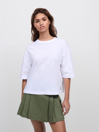 Next - Dames - Boxy T-shirt met ronde hals, relaxte pasvorm, mouwen tot op de ellenbogen - Wit