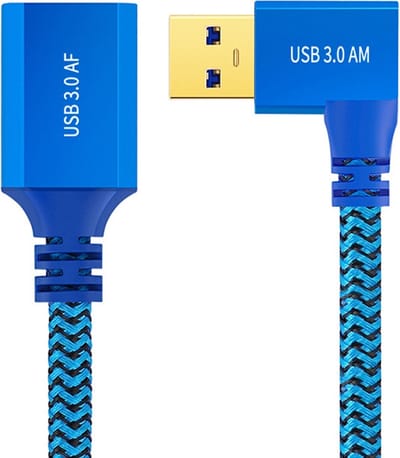 USB 3.0 naar USB 3.0 female - Haakse hoek elbow connector kabel - verlengkabel - verleng - 1 Meter - blauw