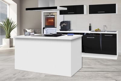Eilandkeuken 280 cm - complete keuken met apparatuur Amanda - Wit/Zwart - soft close - keramische kookplaat - vaatwasser - afzuigkap - oven - spoelbak