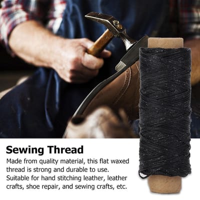 150D 16 Platte Gewaxte Naaidraad Leer Ambacht Schoenen Reparatie Handstikkoord 50m Zwart zwart