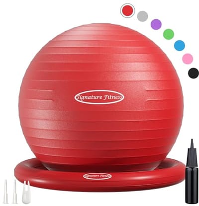 Balansbal met basisset - 65 cm oefenbal voor yoga en thuisgebruik - Inclusief luchtpomp - Rood