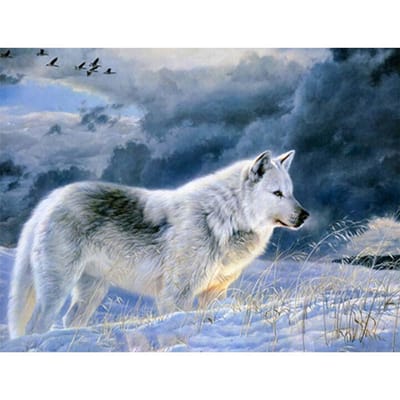 Diy diamant schilderij kruissteek landschap sneeuw berg wolf hars ronde boor diamant borduurwerk 20X30CM gray