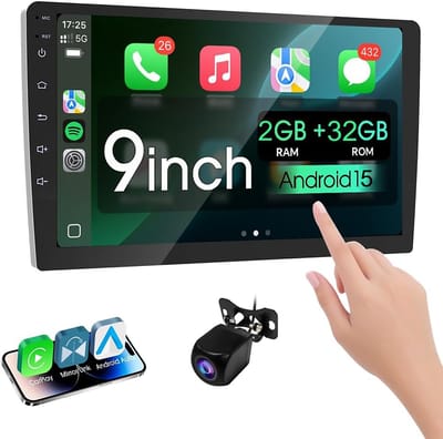 ESSGOO Autoradio 2Din Universeel - Android 15 - Apple Carplay & Android Auto - 9 Inch HD Touchscreen - GPS Navigatiesysteem - 2+32GB - Achteruitrijcamera