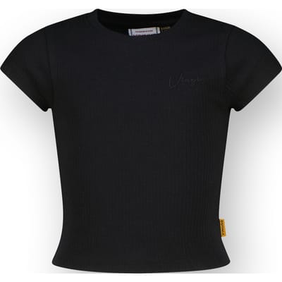 Vingino Girls Basic-crop Rib Tee T-shirt Deep Black Size: 10 | Outlet | Unisex | Zwart