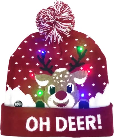 Bovista Kerstmuts - Volwassenen - Kerst - Kertsman - Winter - Warm - Christmas - Rood - Met Lichtjes