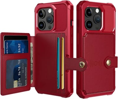 Casemania Hoesje Geschikt voor Apple iPhone 15 Pro - Rood - Luxe Back Cover met Pasjeshouder - RFID Bescherming - Wallet Case