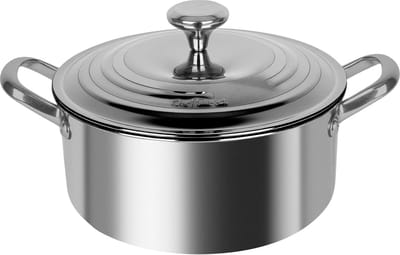 Cheffinger, Roestvrijstalen Kookpan 24cm met Metalen Deksel en Versterkte Handgrepen, Zilver
