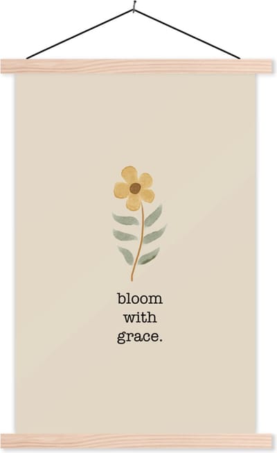 Posterhanger incl. Poster 40x60 cm - Schoolplaat - Bloom with grace - Quotes - Spreuken - Textielposter - Blanke latten