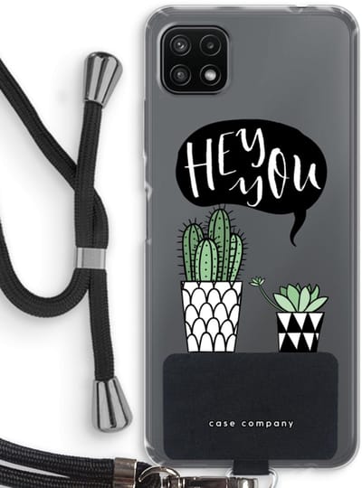 Case Company® - Hoesje met koord geschikt voor Samsung Galaxy A22 5G hoesje met Koord - Hey you cactus - Telefoonhoesje met Zwart Koord - Bescherming aan alle Kanten en Over de Schermrand