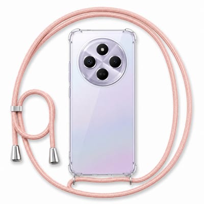 Geschikt voor Xiaomi Redmi 14C Hoesje met Koord - Transparant - Verstelbaar Nekkoord - Schokbestendig - Rosegoud
