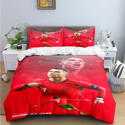 Mode Voetbalster R-Ronaldo Print Beddengoed Set Dekbedovertrek Dekbed Bed Jeugd Kinderen Meisjes Jongens Luxe Verjaardagscadeau AU Single(140*210cm)3pcs