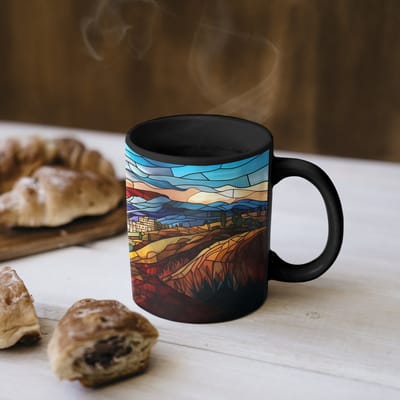 Magische Mok - Foto op Warmte Mokken - Koffiemok - Mozaïek - Zon - Landschap - Dorp - Magic Mok - Beker - 350 ML - Theemok