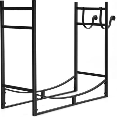 Brandhoutrek - Houtopslag - Binnen en buiten - Met 2 haken - 83x33x77 cm - Zwart