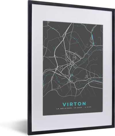 Fotolijst incl. Poster - Kaart – Plattegrond – Stadskaart – Virton – België - Grijs - 30x40 cm - Posterlijst