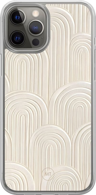 Hybride hoesje geschikt voor iPhone 12- Modern waves - Extra bescherming - Luxe beschermhoes - TPU case - Transparant, Beige - Mooie Telefoonhoesjes
