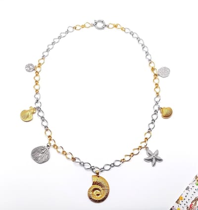Jeannette-Creatief® - Beach - Bedelketting Ammoniet Schelpen Zeester RVS Zilver & Gouden Jasseron Ketting - Bedelketting - Ketting - Schelpenketting - Ketting Bedels - Bedels - Sealife Ketting - Strandsieraden - Schelpen - Ibizachic - Boho – Sieraden