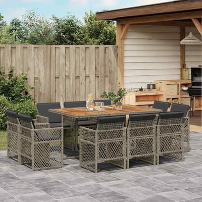 vidaXL - 11-delige - Tuinset - met - kussens - poly - rattan - grijs