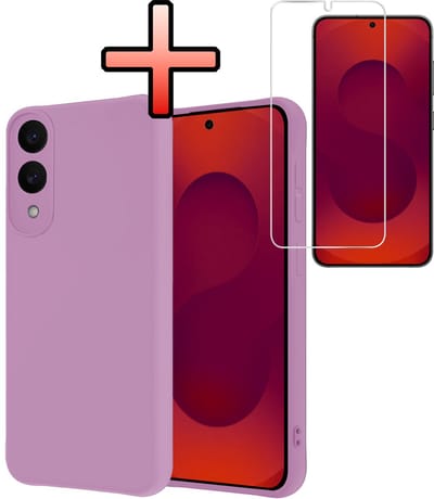Hoesje - Met Screenprotector - Geschikt voor Samsung Galaxy S25 Edge - Sterk & Shockproof - Back Cover - Siliconen Case - Telefoon Hoes - Lila