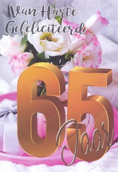 Wenskaart Van Harte Gefeliciteerd 65 Jaar - D4285/269 - Luxe verjaardagskaart - 12x17cm - Gevouwen Wenskaart inclusief envelop - Leeftijdskaart