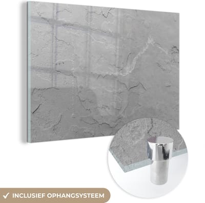 Glasschilderij zwart wit - Graniet - Stenen - Grijs - Textuur - 150x100 cm - Foto op glas - Decoratie woonkamer