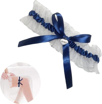 Bruids Kousenband - Bruiloft Accessoire - Bruiloft Versiering - Elastisch Kant Design - 40-60cm - Wit Blauw