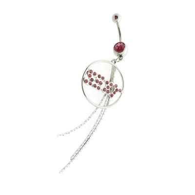 Aramat Jewels | Navelpiercings | Stijlvolle Lange Navelpiercing met Roze Kristal | | | |10mm | Staal | Volwassenen | Verkleurd niet