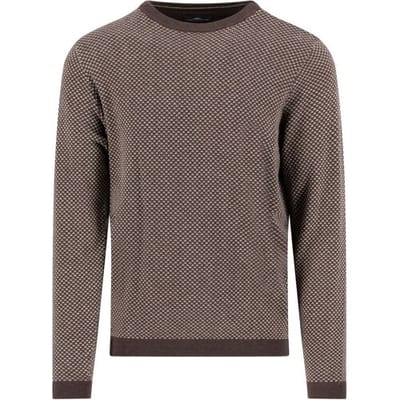Fynch-Hatton Trui O-Neck Jacquard Warm Winter Air Cotton Cashmere Dark Chocolate / male