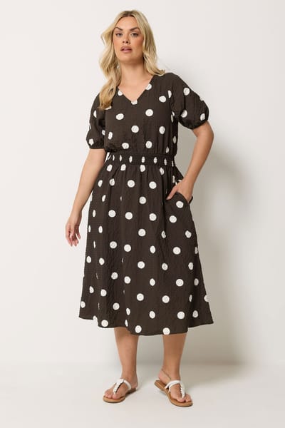 Yours Bruine Midaxi Smockjurk Met Polkadot Size 38