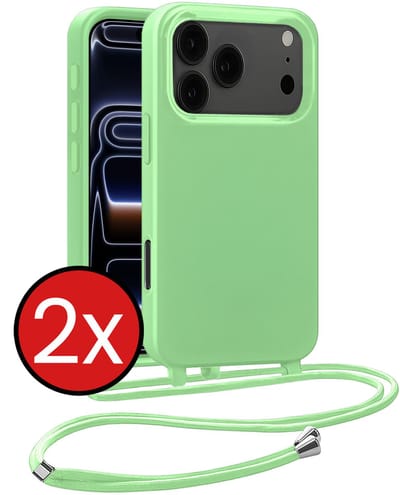 Hoesje Geschikt voor iPhone 17 Pro / 18 Pro Hoesje Siliconen Case Met Koord - Hoes Geschikt voor iPhone 17 Pro / 18 Pro Hoesje Backcover Met Telefoonkoord - Groen - 2 PACK