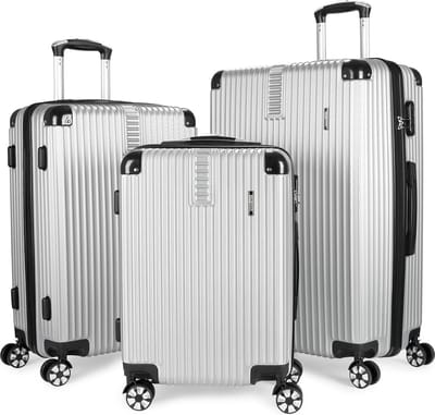 BRUBAKER Kofferset London - 3-delige Kofferset met Handbagage - Hardcase Koffer met Cijferslot, 4 Wielen en Comfortabele Handgrepen - ABS Trolleys (M, L, XL - Zilver)