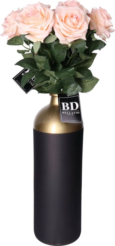 Bellatio Design Kunstbloem Roos Dijon - 8x - 64 cm - lichtroze - zijde kunstbloemen - Boeket - stelen - rozen