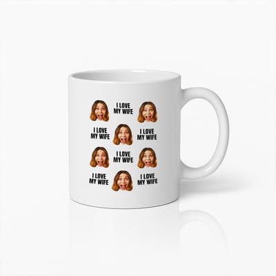 Grappige "Ik Hou Van Mijn Vrouw" Herhaalde Gezicht Mok – Unieke Keramische Koffiebeker voor Liefhebbers van Hun Vrouw