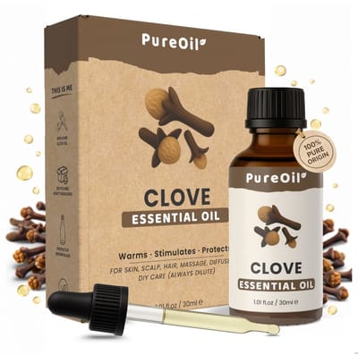 PureOil – Kruidnagel Etherische Olie 30ml – 100% Puur, Natuurlijk & Vegan – Kruidnagelolie - Voor Haar | Huid | Scalp | Nagels | Diffuser - Haargroei - Incl. Ebook - Sinterklaas Cadeautjes - Black Friday Deals 2025
