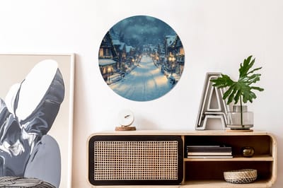 WallCircle - Wandcirkel - Muurcirkel - Kerstdorp - Kerst - Sneeuw - Winter - Aluminium - Dibond - 60x60 cm - Binnen en Buiten