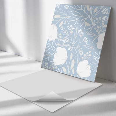 Wallfluent Vinyl Tegels - Bloemenpatroon op de Achtergrond Vinyl Vloer Tegels - 30 cm x 30 cm - Blauw PVC Tegels - Set van 9 - Vierkant PVC Tegels - Bloemen En Planten Plaktegels - Zelfklevende Vinyltegels - Plaktegels Keuken en Badkamer