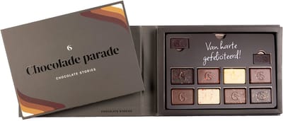 Chocolate Stories Chocolade parade - Gefeliciteerd - Cadeaubox - Populairste bonbon mix - Luxe ambachtelijke chocolade