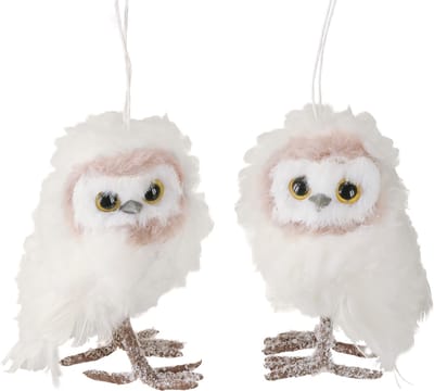 Witte uil decoratie om op te hangen uilenkuikens wit 12cm 2st